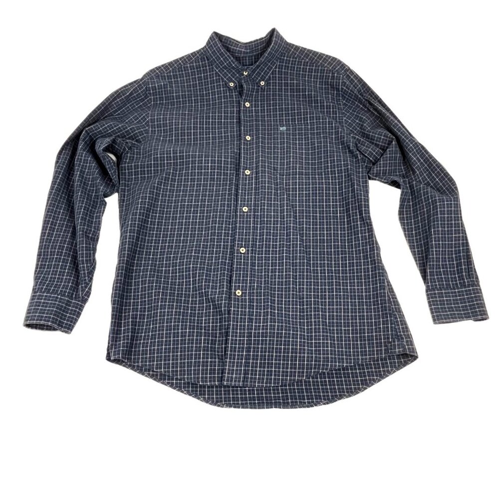 Southern Tide Men's Casual Button-Down Plaid Shirt Long-Sleeve Blue Size M